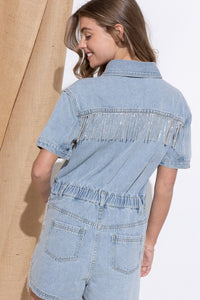 Thumbnail for Washed Denim Overall Romper