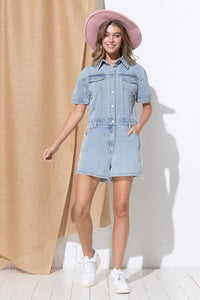 Thumbnail for Washed Denim Overall Romper