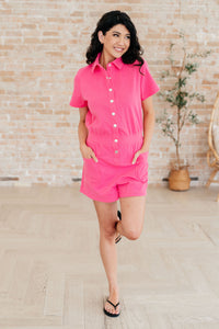 Thumbnail for Break Point Collared Romper in Hot Pink
