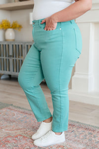 Thumbnail for Bridgette High Rise Garment Dyed Slim Jeans in Aquamarine