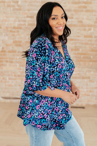 Thumbnail for Dreamer Peplum Top in Navy and Lavender Animal Print