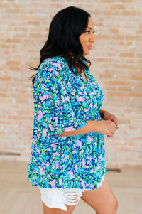 Thumbnail for Dreamer Peplum Top in Navy and Mint Floral