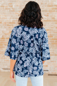 Thumbnail for Dreamer Peplum Top in Navy and Pink Paisley