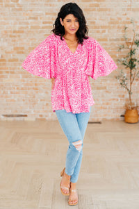 Thumbnail for Dreamer Peplum Top in Pink Leopard