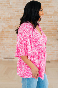 Thumbnail for Dreamer Peplum Top in Pink Leopard