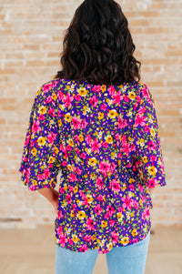 Thumbnail for Dreamer Peplum Top in Purple and Pink Floral