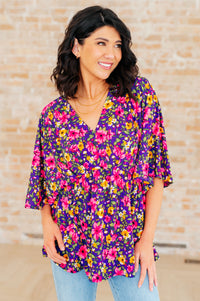 Thumbnail for Dreamer Peplum Top in Purple and Pink Floral