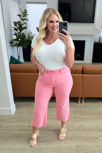 Thumbnail for Lisa High Rise Control Top Wide Leg Crop Jeans in Pink