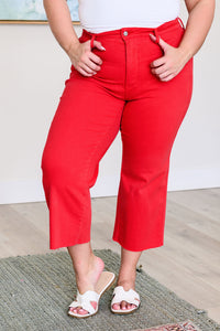Thumbnail for Lisa High Rise Control Top Wide Leg Crop Jeans in Red
