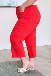 Thumbnail for Lisa High Rise Control Top Wide Leg Crop Jeans in Red