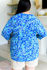 Thumbnail for Lizzy Babydoll Top in Royal and Mint Paisley