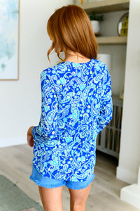 Thumbnail for Lizzy Babydoll Top in Royal and Mint Paisley