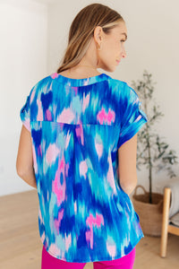 Thumbnail for Lizzy Cap Sleeve Top in Royal Brush Strokes