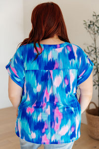 Thumbnail for Lizzy Cap Sleeve Top in Royal Brush Strokes