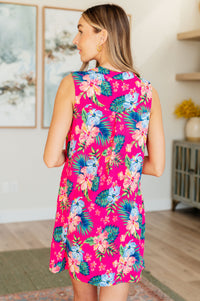 Thumbnail for Lizzy Tank Dress in Hot Pink Tropical Floral