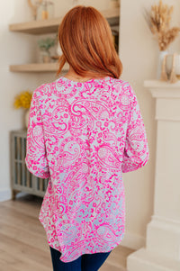 Thumbnail for Lizzy Top in Blue and Pink Paisley