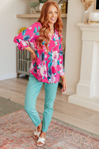 Thumbnail for Lizzy Top in Magenta and Teal Tropical Floral