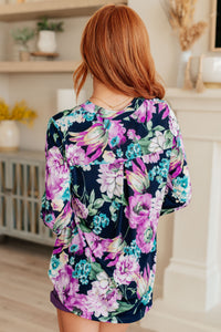 Thumbnail for Lizzy Top in Navy and Purple Floral