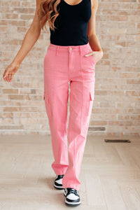 Thumbnail for Peggy High Rise Cargo Straight Jeans in Pink