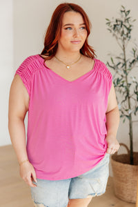 Thumbnail for Ruched Cap Sleeve Top in Magenta