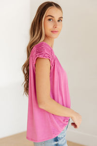 Thumbnail for Ruched Cap Sleeve Top in Magenta