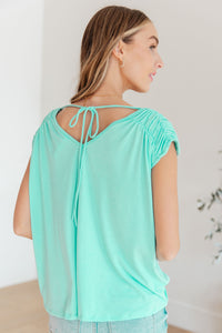 Thumbnail for Ruched Cap Sleeve Top in Neon Blue