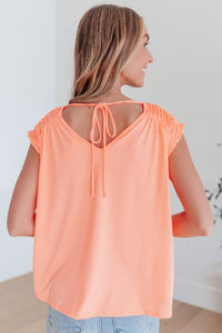 Thumbnail for Ruched Cap Sleeve Top in Neon Orange