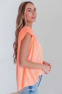 Thumbnail for Ruched Cap Sleeve Top in Neon Orange