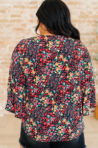 Thumbnail for Willow Bell Sleeve Top in Black Multi Ditsy Floral