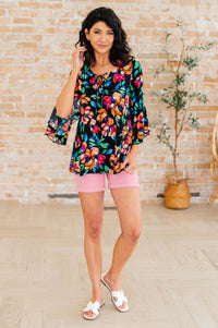 Thumbnail for Willow Bell Sleeve Top in Black and Emerald Floral