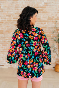 Thumbnail for Willow Bell Sleeve Top in Black and Emerald Floral