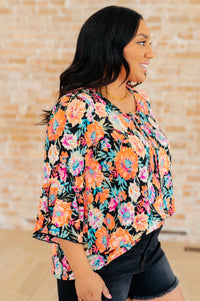 Thumbnail for Willow Bell Sleeve Top in Black and Persimmon Floral