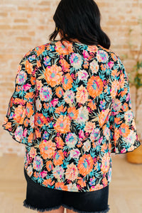 Thumbnail for Willow Bell Sleeve Top in Black and Persimmon Floral