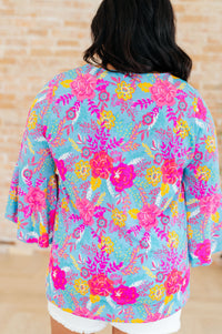 Thumbnail for Willow Bell Sleeve Top in Bright Blue Floral