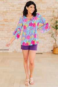 Thumbnail for Willow Bell Sleeve Top in Bright Blue Floral