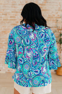 Thumbnail for Willow Bell Sleeve Top in Emerald and Royal Paisley
