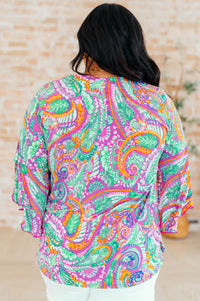 Thumbnail for Willow Bell Sleeve Top in Lavender Mint Paisley