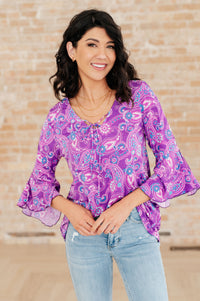 Thumbnail for Willow Bell Sleeve Top in Lavender Paisley