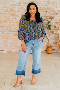 Thumbnail for Willow Bell Sleeve Top in Navy Rainbow Rope