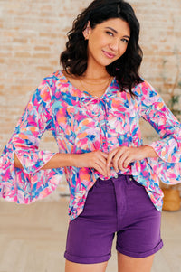 Thumbnail for Willow Bell Sleeve Top in Royal Brushed Floral