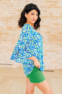 Thumbnail for Willow Bell Sleeve Top in Royal Brushed Multi