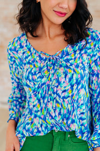 Thumbnail for Willow Bell Sleeve Top in Royal Brushed Multi