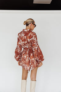 Thumbnail for Leaves Print Puff Sleeved Romper