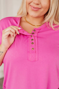 Thumbnail for On A Whim Pink Raw Hem Henley Tee