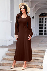 Thumbnail for Tie Back Ribbed Round Neck Long Sleeve Dress