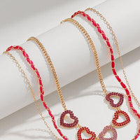 Thumbnail for Heart Shape Rhinestone Triple-Layered Necklace