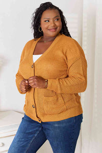 Thumbnail for Double Take Drop Shoulder Button Down Cardigan with Pockets
