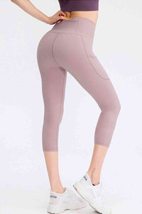 Thumbnail for Wide Waistband Cropped Active Leggings with Pockets