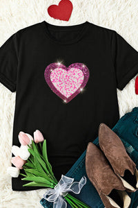 Thumbnail for Heart Sequin Round Neck Short Sleeve T-Shirt