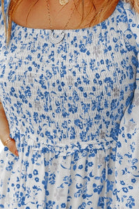 Thumbnail for Smocked Floral Square Neck Balloon Sleeve Dress